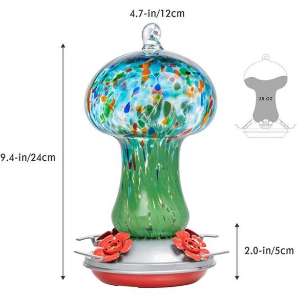 28 Ounces Hand Blown Glass Hummingbird Feeder for Outside, 4 Feeding Perch - Picture 7 of 7